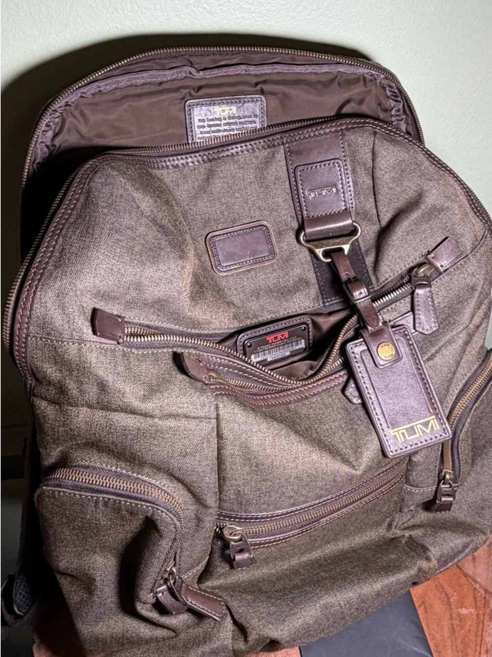 TUMI Alpha Bravo Knox BackPack Brown Ballistic Nilon Leather Trim Laptop Bag